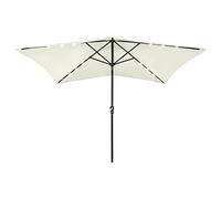 vidaXL Sombrilla de Jardín con LED y Palo de Acero, Parasol Protector, Refugio Solar, Paraguas para Playa Patio Exterior, Arena 2x3 m