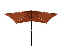 vidaXL Sombrilla con LED y Poste Parasol Exterior Patio Terraza Protección contra Rayos Ultravioleta Playa Piscina Toldo de Acero Terracota 2x3 m
