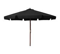 vidaXL Sombrilla de Jardín con Palo de Madera, Parasol Toldo, Refugio Solar, Paraguas para Playa Terraza Patio Exterior, Negro 330 cm