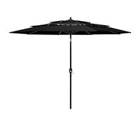 vidaXL Sombrilla de Jardín de 3 Niveles con Palo de Aluminio, Parasol Protector, Refugio Solar, Paraguas para Playa Patio Exterior, Negro 3 m