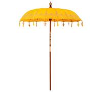 vidaXL Sombrilla de patio balinesa de 180 a 190 cm en amarillo, hecha de algodón y madera sólida, resistente al agua, plegable, con ajuste manual y acabado lacado. Ideal para exteriores, jardín, terr