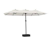 vidaXL Sombrilla Doble de Jardín con Luces LED, Parasol Protector de Sol, Refugio Solar, Paraguas para Patio Exterior, Blanco Arena 449x245 cm