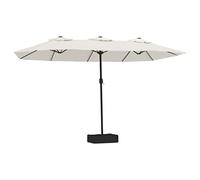 vidaXL Sombrilla Doble de Jardín con Luces LED, Parasol Protector de Sol, Refugio Solar, Paraguas para Patio Exterior, Blanco Arena 449x245 cm