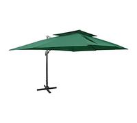 vidaXL Sombrilla Voladiza con Cubierta Doble Parasol Exterior Patio Terraza Protección contra Rayos Ultravioleta Playa Piscina Toldo Verde 400x300 cm