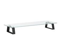 vidaXL Soporte de Monitor, Elevador para Pantalla con Almacenaje, Soporte de Computadora, Elevador sobre Mesa Escritorio, Vidrio Templado Metal Negro