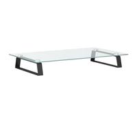 vidaXL Soporte de Monitor, Elevador para Pantalla con Almacenaje, Soporte de Computadora, Elevador sobre Mesa Escritorio, Vidrio Templado Metal Negro