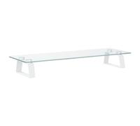 vidaXL Soporte de Monitor, Elevador para Pantalla con Almacenaje, Soporte de Computadora, Elevador sobre Mesa Escritorio, Vidrio Templado Metal Blanco