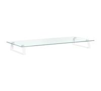 vidaXL Soporte de Monitor, Elevador para Pantalla con Almacenaje, Soporte de Computadora, Elevador sobre Mesa Escritorio, Vidrio Templado Metal Blanco