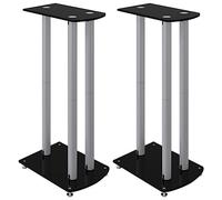 vidaXL Soportes Altavoces 2 uds Vidrio Templado Plata Negro 3 pilares