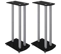 vidaXL Soportes Altavoces 2 uds Vidrio Templado Plata Negro 3 pilares