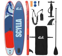 vidaXL Scylla - Tabla de surf hinchable de surf de surf (305 x 76 x 15 cm), color azul, resistente a los rayos UV, para adultos, equipo portátil para deportes acuáticos con patrón de ondas