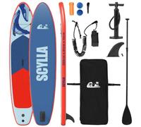 vidaXL Scylla Tabla de remo hinchable, 366 x 81 x 15 cm, azul, resistente a los rayos UV, para adultos, equipo portátil para deportes acuáticos con patrón de ondas