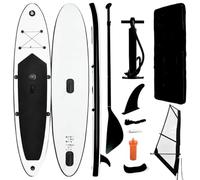 vidaXL Tabla de Paddle Surf Hinchable con Set Inflable Portátil Deporte Viaje Piscina Lago Bomba Manual Duradero Estable de Vela Negro y Blanco