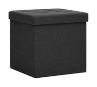 Vidaxl taburete con almacenaje plegable lino sintético negro
