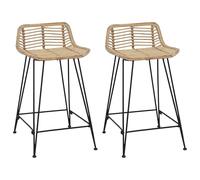 vidaXL Taburete de Bar 2 pcs Natural 44 x 45 x 76 cm Ratán y Acero, Taburete Moderno, Asiento Cómodo, Acabado Brillante, Diseño Ergonómico, Muebles Chic para tu Hogar
