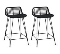 vidaXL Taburete de Bar 2 pcs Negro 44 x 45 x 76 cm Ratán y Acero, Taburete Moderno, Asiento Cómodo, Acabado Brillante, Diseño Ergonómico, Muebles Chic para tu Hogar