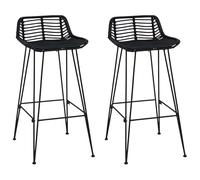 vidaXL Taburete de Bar 2 pcs Negro 44 x 46 x 91 cm Ratán y Acero, Silla de ratán Moderna, Taburete para Comedor, Altura de Bar, diseño Tejido, Mueble versátil para casa