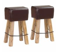 vidaXL Taburete de Bar 2 uds. Marrón Oscuro 44 x 33 x 74 cm Cuero Real