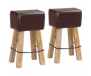 vidaXL Taburete de Bar 2 uds. Marrón Oscuro 44 x 33 x 74 cm Cuero Real