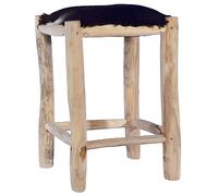 vidaXL Taburete de Cocina Asiento Mobiliario Silla Muebles de Salón Hogar Escritorio Acolchado Suave Cómodo Cuero Real de Cabra Madera Maciza de Teca