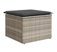 vidaXL Taburete de Jardín con Cojín, Reposapiés con Funda Extraíble, Asiento de Exterior, Taburete para Patio Terraza, Ratán Sintético Gris Claro