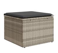 vidaXL Taburete de Jardín con Cojín, Reposapiés con Funda Extraíble, Asiento de Exterior, Taburete para Patio Terraza, Ratán Sintético Gris Claro