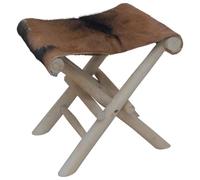 vidaXL Taburete Plegable Asiento Mobiliario Silla Muebles de Salón Comedor Hogar Suave Cómodo de Piel de Cabra Madera Maciza de Teca