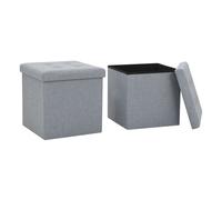 Vidaxl taburetes almacenaje plegables 2 uds lino sintético gris claro