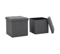 Vidaxl taburetes almacenaje plegables 2 uds lino sintético gris oscuro