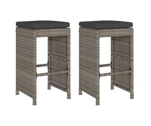 vidaXL Taburetes Altos de Bar de jardín Cojines 2 uds ratán PE Gris, Taburete, Taburete de Bar al Aire Libre, Silla de Bar, Taburete de jardín