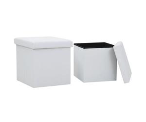 Vidaxl taburetes de almacenaje plegables 2 uds cuero sintético blanco