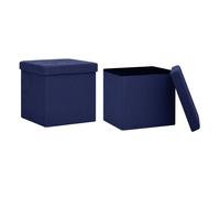 Vidaxl taburetes de almacenaje plegables 2 uds lino sintético azul
