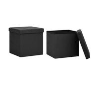 Vidaxl taburetes de almacenaje plegables 2 uds lino sintético negro