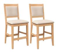 vidaXL Taburetes de Bar con Cojines, 2 Unidades, Madera Maciza Natural, Caucho