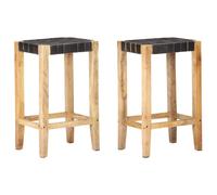 vidaXL Taburetes de Barra 2 piezas Negro 75cm Cuero Real