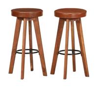vidaXL 2X Taburetes Bar Acacia Maciza y Cuero Auténtico 45x45x76cm Mobiliario