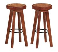 Vidaxl taburetes de cocina 2 uds cuero auténtico madera maciza acacia