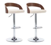 vidaXL 2X Taburetes de Cocina Cuero Sintético Madera Curvada Casa Hogar Jardín Decoración Diseño Estilo Asiento Silín Sala Banco Trona Sillón Crema