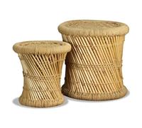 vidaXL Set Taburetes 2 Piezas Bambú Yute Banco Silla Asiento Mueble Mobiliario