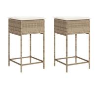 vidaXL Taburetes de Cocina con Cojines 2 uds ratán sintético Beige, Taburete, Taburete de Bar al Aire Libre, Silla de Bar, Taburete de jardín
