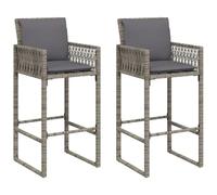 vidaXL Taburetes de Cocina con Cojines 2 uds ratán sintético Gris, Taburete, Taburete de Bar al Aire Libre, Silla de Bar, Taburete de jardín