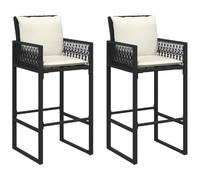 vidaXL Taburetes de Cocina con Cojines 2 uds ratán sintético Negro, Taburete, Taburete de Bar al Aire Libre, Silla de Bar, Taburete de jardín