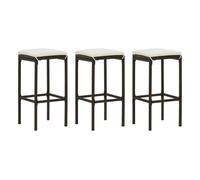 Vidaxl taburetes de cocina con cojines 3 uds ratán sintético marrón