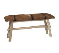 vidaXL Teca Banco de Madera con Cuero Auténtico Banca Asiento Banquillo Silla