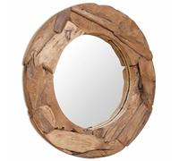 vidaXL Teca Espejo Decorativo 80 cm Redondo Madera Decoración Pared Entrada