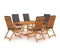 vidaXL Set de comedor para jardín Teca maciza 7 piezas con cojines y respaldo Gris