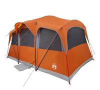 vidaXL Tienda de campaña portátil para 10 personas, gris/naranja, poliéster resistente al agua con postes de fibra de vidrio, 255 x 435 x 216 cm, ideal para festivales y reuniones familiares