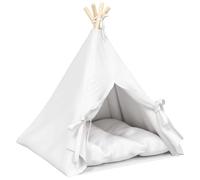 vidaXL Tipi para mascotas con cojín blanco, 60 x 60 x 70 cm, poliéster, moderno, para interior, elegante cama para perros y gatos, tienda de campaña compacta y acogedora