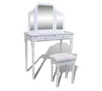 Vidaxl tocador con espejo 3 en 1 taburete y 2 cajones blanco 40.5 cm