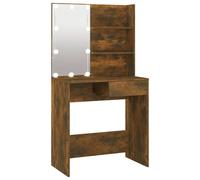 vidaXL Tocador con LED Mesa de Maquillaje Muebles con Espejo Cosmética Dormitorio Vestidor Iluminación Almacenaje Color Roble Ahumado 74,5x40x141 cm